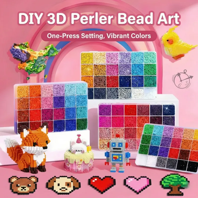 3D拼拼豆豆DIY手工套装 - 2.6毫米益智玩具套装，含工具和300多种图案