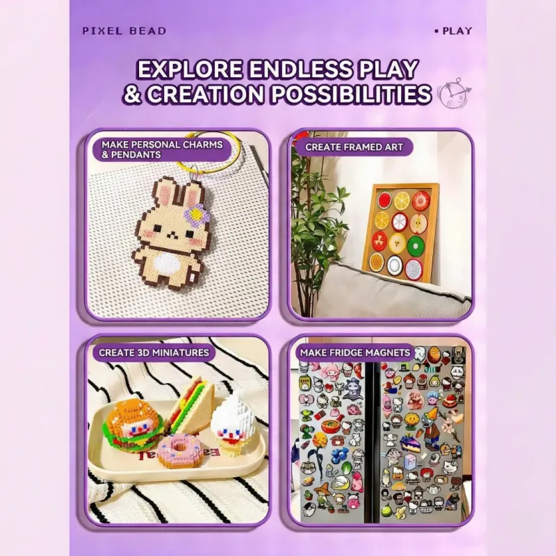 3D拼拼豆豆DIY手工套装 - 2.6毫米益智玩具套装，含工具和300多种图案