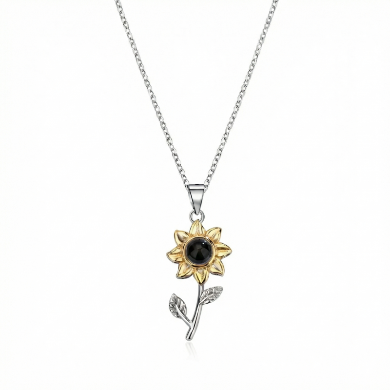 Personalized Sunflower Photo Projection Necklace - S925 Sterling Silver "You Are My Sunshine" Memorial Locket
