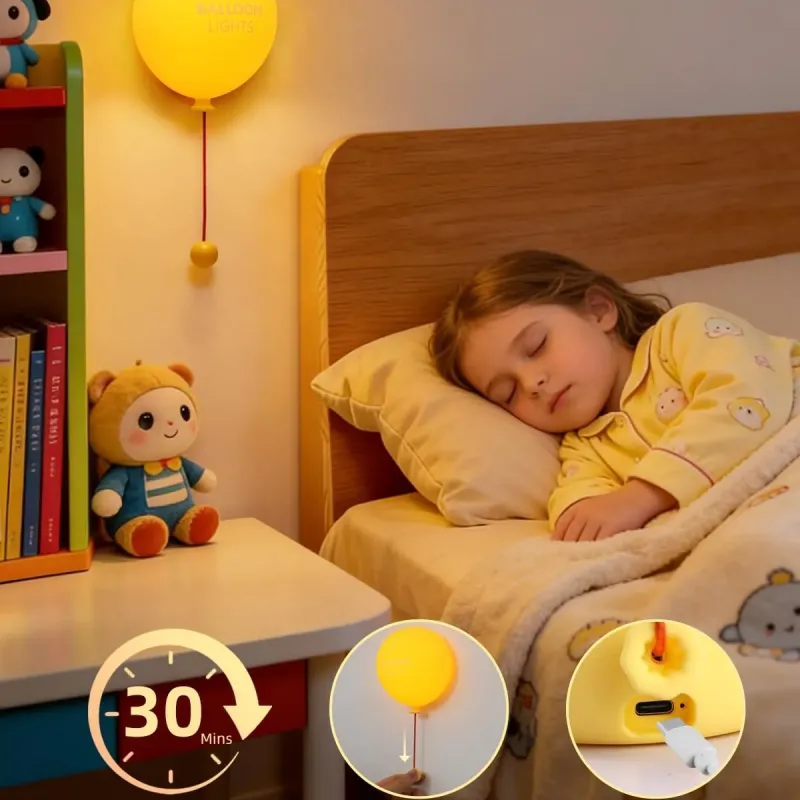 Rechargeable Balloon Wall Night Light with Pull Cord & Timer