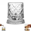 360° Spinning Crystal Whiskey Glass, Spinning Old Fashioned Tumblers with Stress-Relief Base, Luxury Gift for Scotch, Bourbon, Cocktail Lovers (Gemstone Style)