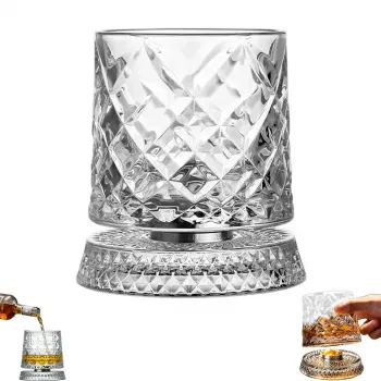 Verre à Whisky en Cristal Rotatif à 360°, Gobelet Old Fashioned Tournant avec Base Anti-Stress, Cadeau de Luxe pour Amateurs de Scotch, Bourbon et Cocktails (Style Pierre Précieuse)