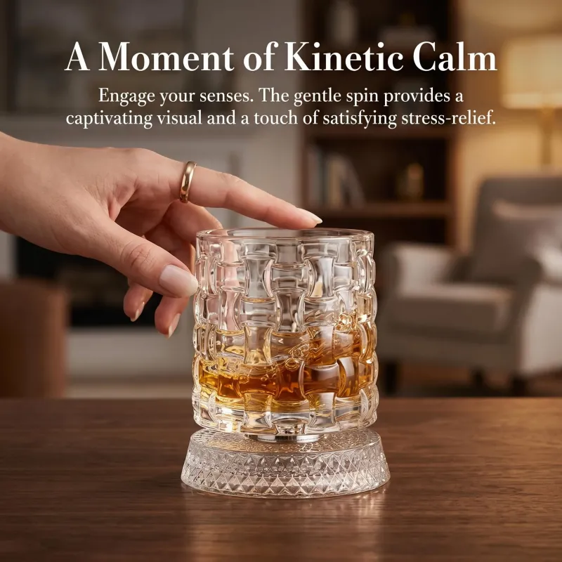 360° Spinning Crystal Whiskey Glass, Spinning Old Fashioned Tumblers with Stress-Relief Base, Luxury Gift for Scotch, Bourbon, Cocktail Lovers (Gemstone Style)