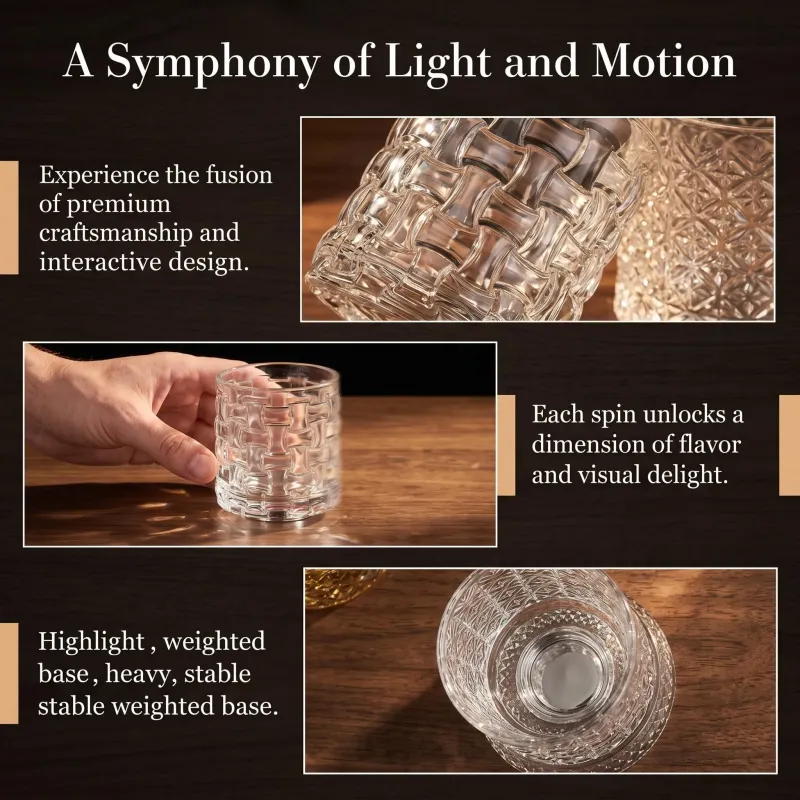 360° Spinning Crystal Whiskey Glass, Spinning Old Fashioned Tumblers with Stress-Relief Base, Luxury Gift for Scotch, Bourbon, Cocktail Lovers (Gemstone Style)