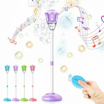 Automatische Seifenblasenmaschine, Neuer stehender Seifenblasenmacher mit Licht & Musik, Höhenverstellbar, für Partys, Geburtstage und Hochzeiten