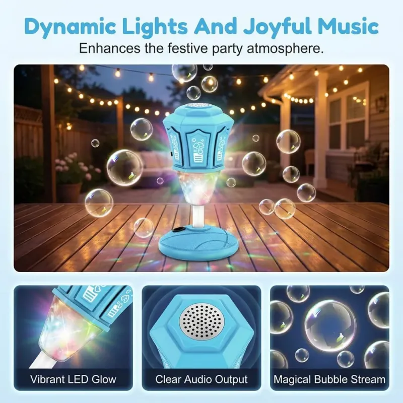 Automatic Bubble Machine, New Standing Bubble Blower with Lights & Music, Adjustable Height Bubble Maker for Parties, Birthdays, Weddings and Outdoor