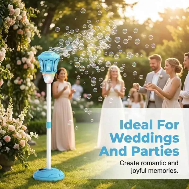 Automatic Bubble Machine, New Standing Bubble Blower with Lights & Music, Adjustable Height Bubble Maker for Parties, Birthdays, Weddings and Outdoor