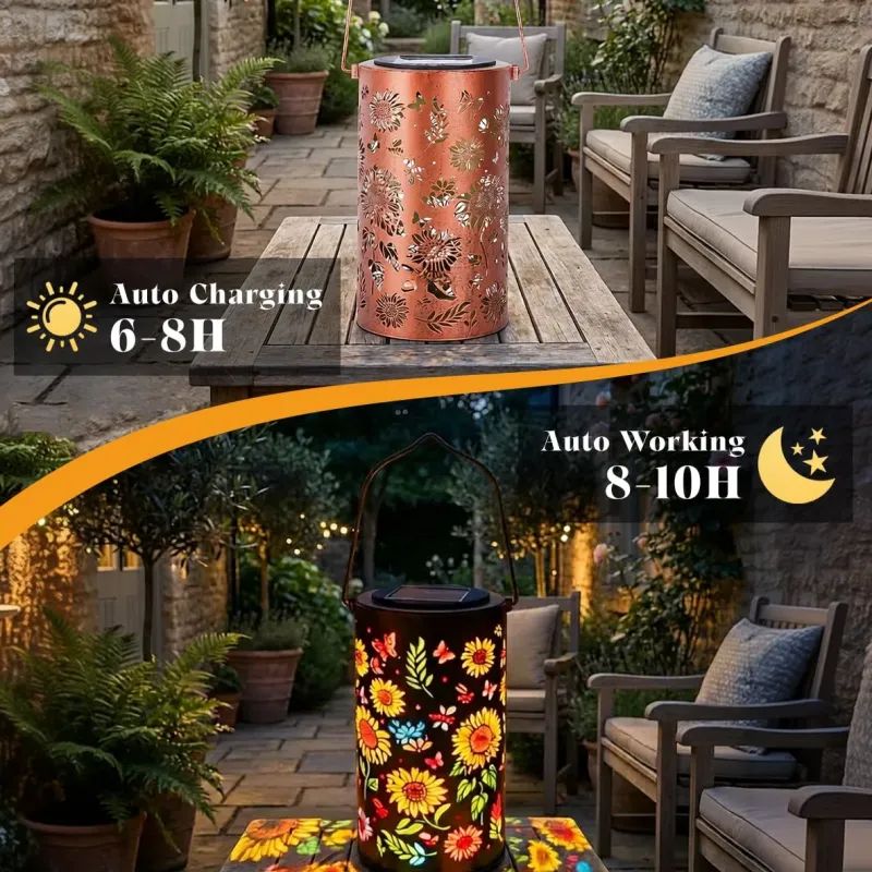 Красочный садовый фонарь на солнечных батареях в виде подсолнуха — водонепроницаемые декоративные подвесные светильники на солнечных батареях для патио и двора.