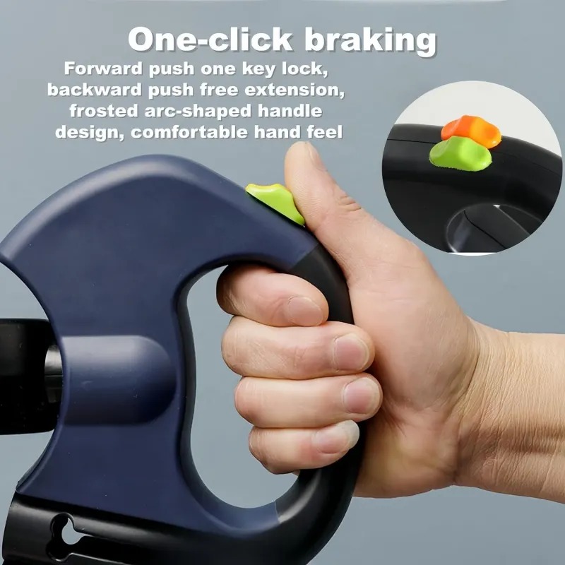 双伸缩狗绳，带LED手电筒和便便袋分发器 - 360°防缠绕