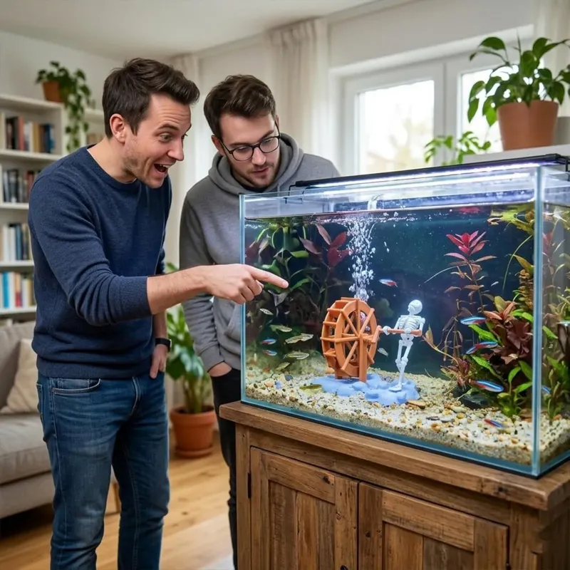 动态骷髅气泡石鱼缸造景装饰，气动水族箱充氧增氧摆件