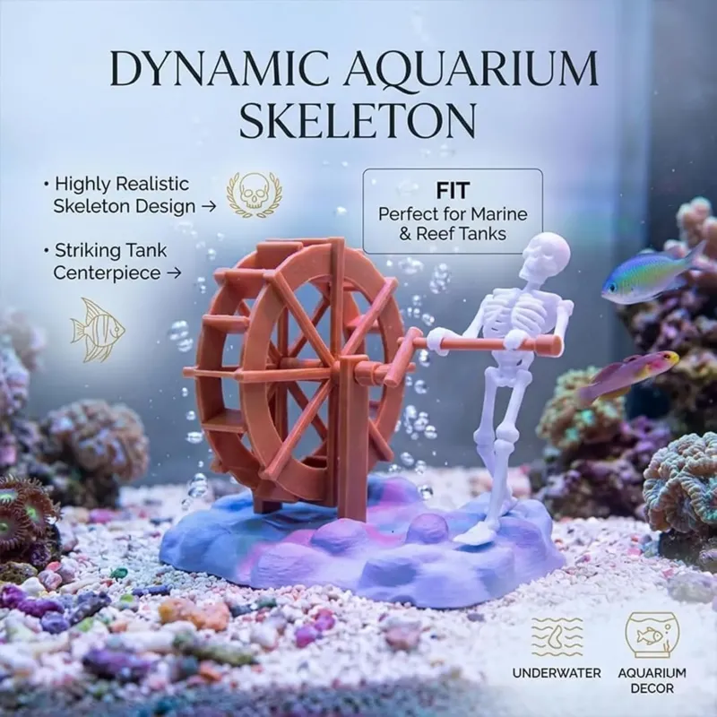动态骷髅气泡石鱼缸造景装饰，气动水族箱充氧增氧摆件