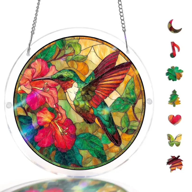 Emerald Flame Hummingbird Acrylic Suncatcher Puzzle