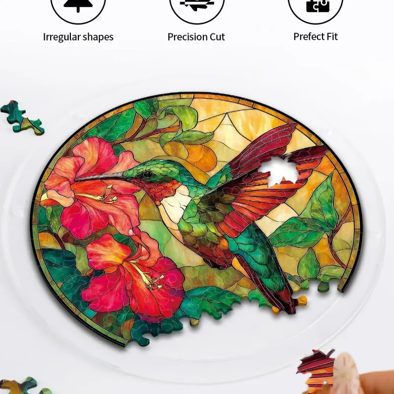 Emerald Flame Hummingbird Acrylic Suncatcher Puzzle