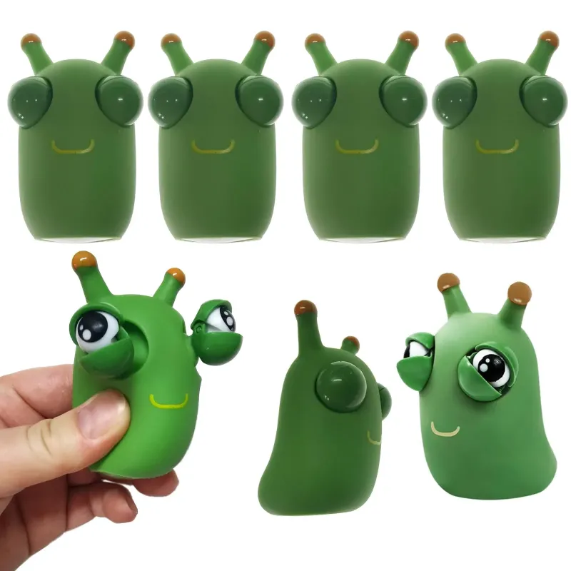 解压神兽恶搞挤眼草虫玩具 (6只装) - 减压捏捏乐爆眼毛毛虫 搞怪减压玩具