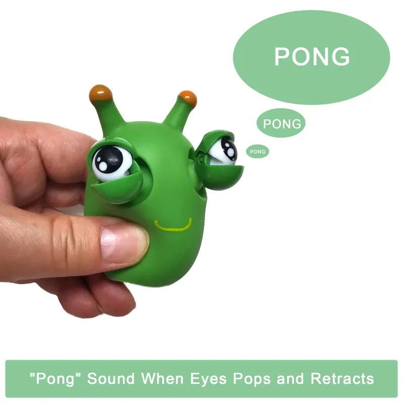 解压神兽恶搞挤眼草虫玩具 (6只装) - 减压捏捏乐爆眼毛毛虫 搞怪减压玩具