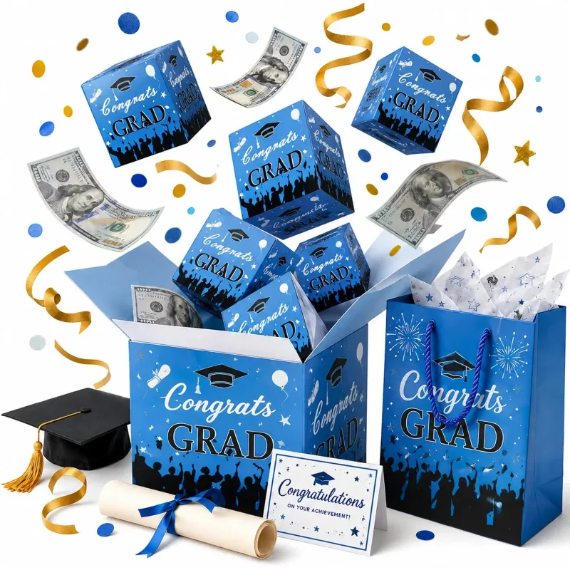Surprise Pop Up Gift Box for Graduation Money Gifts with Confetti, Card and Gift Bag