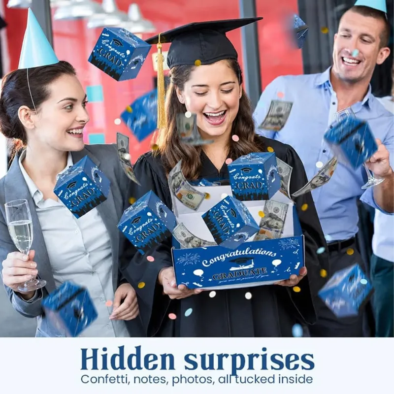 Surprise Pop Up Gift Box for Graduation Money Gifts with Confetti, Card and Gift Bag