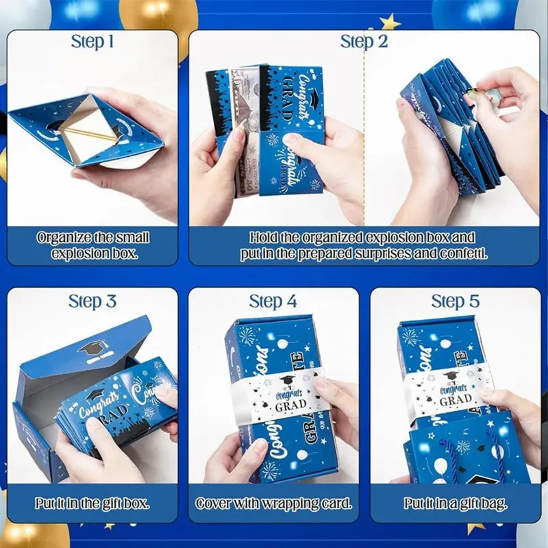 Surprise Pop Up Gift Box for Graduation Money Gifts with Confetti, Card and Gift Bag
