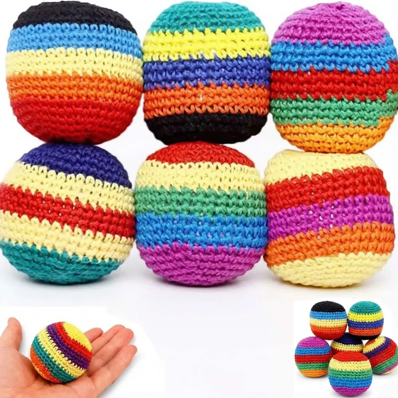 Hand-Made Knitted Footbags Set - Colorful Crochet Footbag for Adults & Beginners