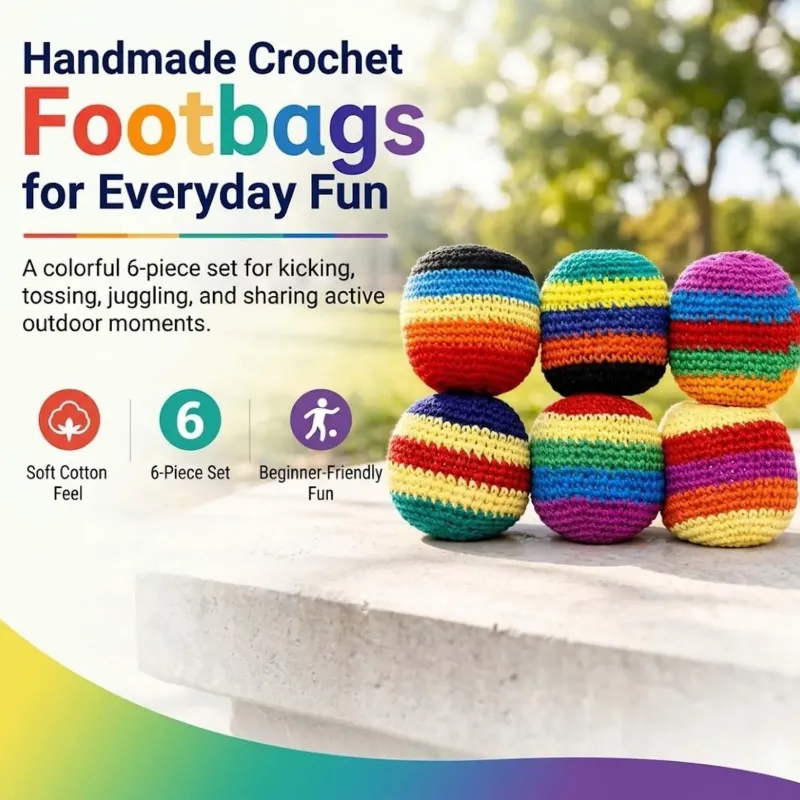 Hand-Made Knitted Footbags Set - Colorful Crochet Footbag for Adults & Beginners