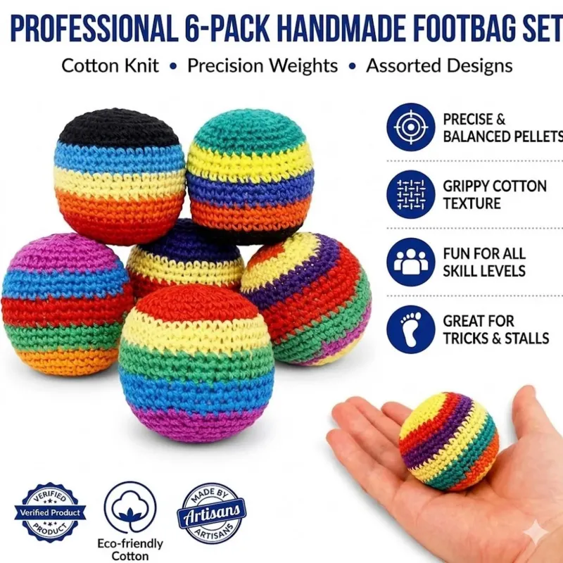 Hand-Made Knitted Footbags Set - Colorful Crochet Footbag for Adults & Beginners