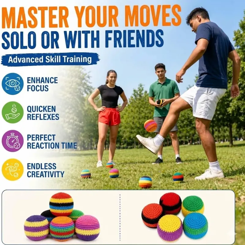 Hand-Made Knitted Footbags Set - Colorful Crochet Footbag for Adults & Beginners