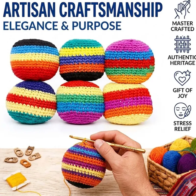 Hand-Made Knitted Footbags Set - Colorful Crochet Footbag for Adults & Beginners