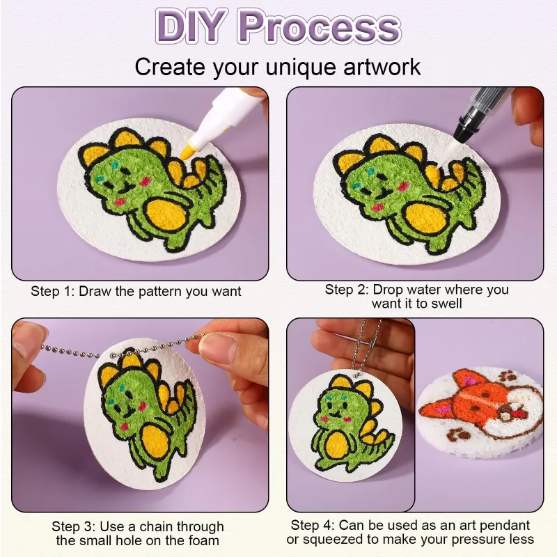 神奇3D膨胀海绵画布 - 水激活纹理艺术套装，适合儿童和DIY爱好者