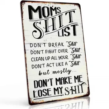 Mom's Sh*t List Funny Aluminum Metal Sign Retro Wall Decor 8x12 Inch