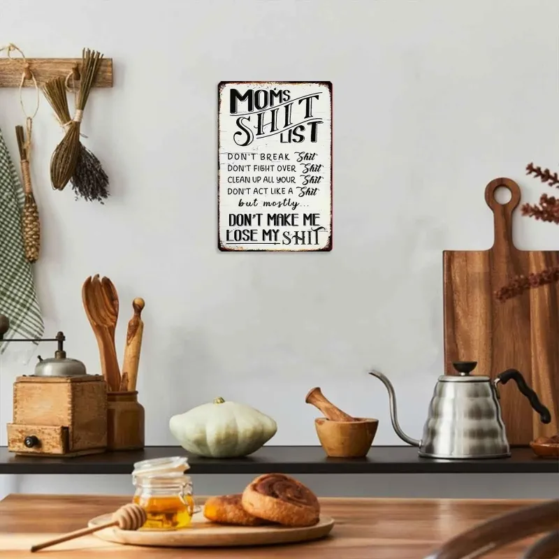 Mom's Sh*t List Funny Aluminum Metal Sign Retro Wall Decor 8x12 Inch