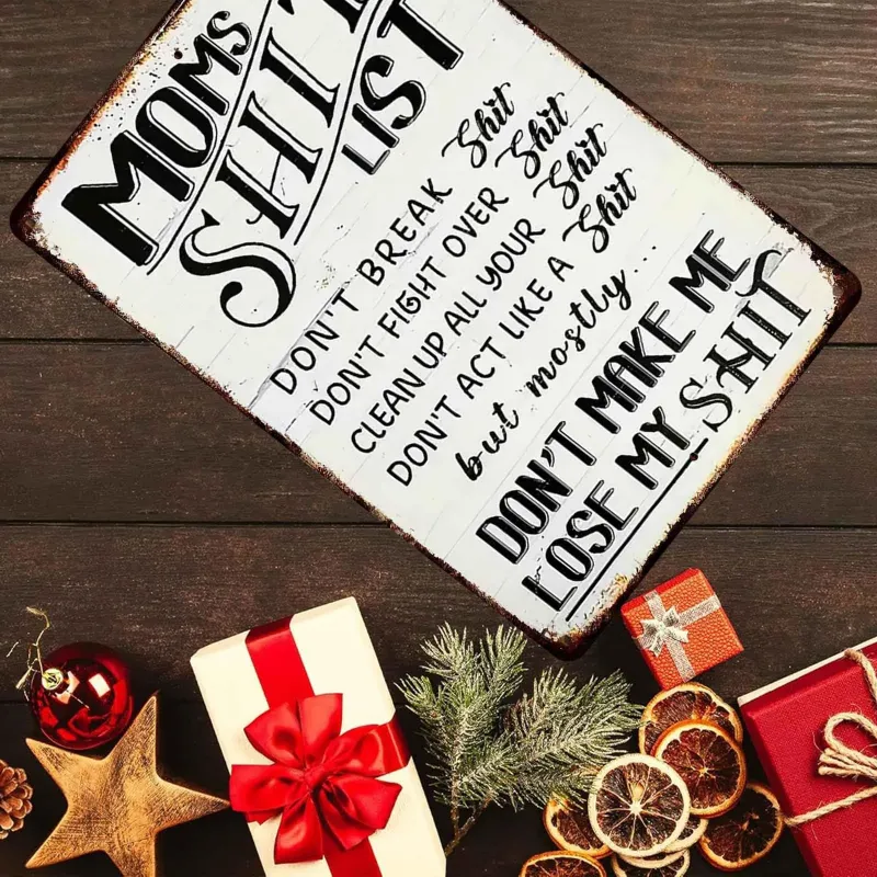 Mom's Sh*t List Funny Aluminum Metal Sign Retro Wall Decor 8x12 Inch
