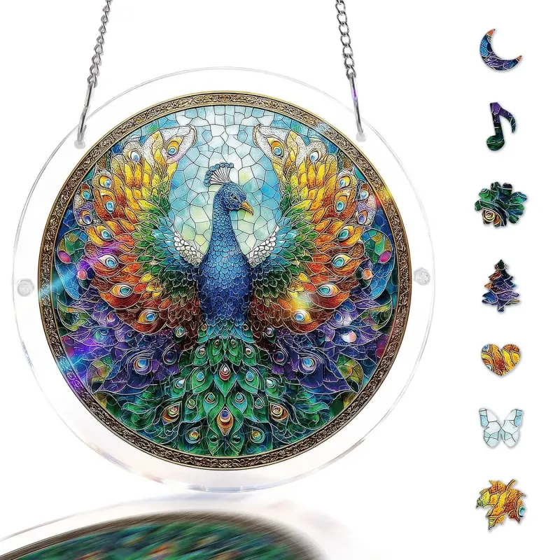 亚克力阳光捕捉器拼图 - 璀璨孔雀 居家装饰套件
