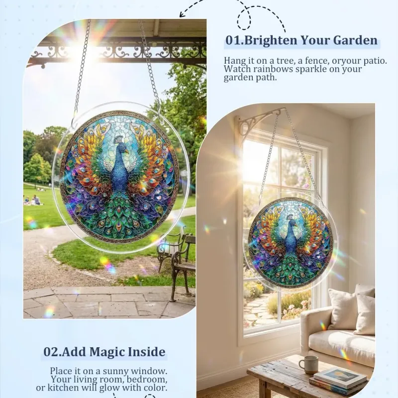 亚克力阳光捕捉器拼图 - 璀璨孔雀 居家装饰套件