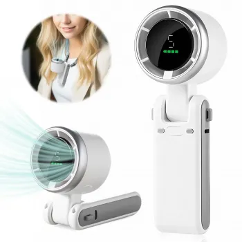便携式手持迷你涡轮风扇，三合一可折叠颈挂式/桌面式风扇，5档风速，3600mAh可充电电池