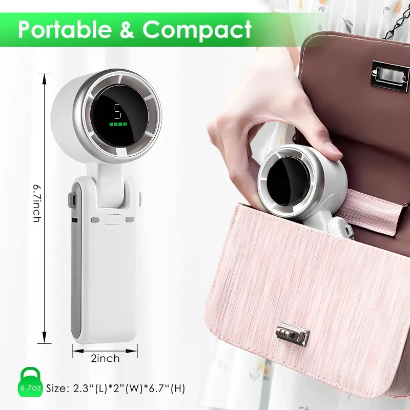 便携式手持迷你涡轮风扇，三合一可折叠颈挂式/桌面式风扇，5档风速，3600mAh可充电电池
