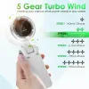 便携式手持迷你涡轮风扇，三合一可折叠颈挂式/桌面式风扇，5档风速，3600mAh可充电电池
