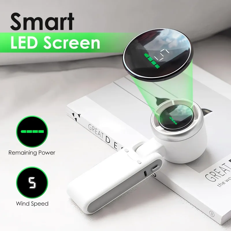 便携式手持迷你涡轮风扇，三合一可折叠颈挂式/桌面式风扇，5档风速，3600mAh可充电电池