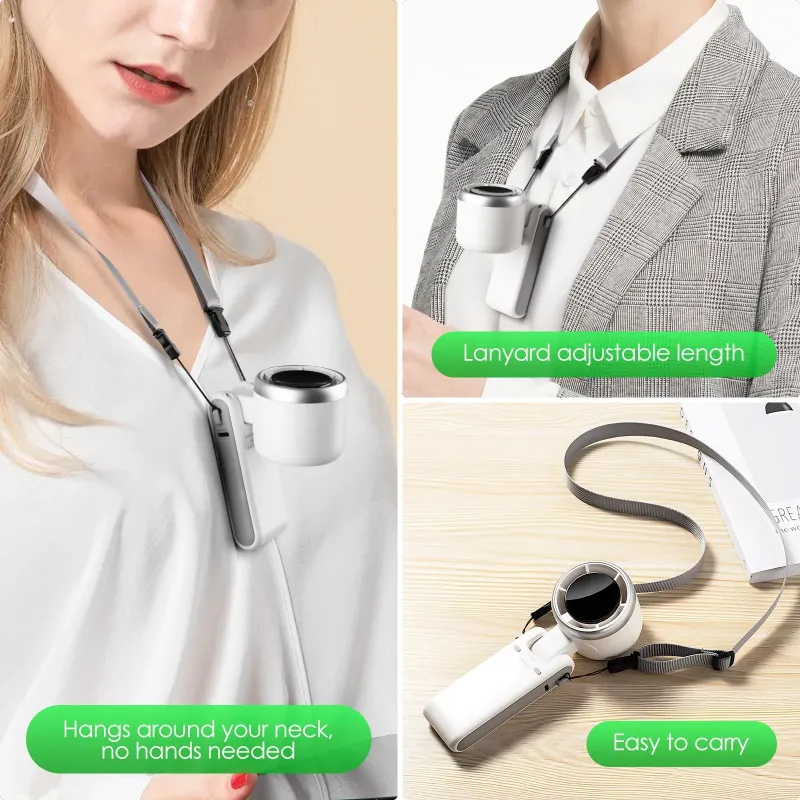 便携式手持迷你涡轮风扇，三合一可折叠颈挂式/桌面式风扇，5档风速，3600mAh可充电电池