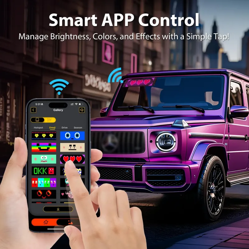 汽车卡车挡风玻璃 LED 恶魔之眼 柔性可编程车载显示屏 蓝牙APP与遥控器控制