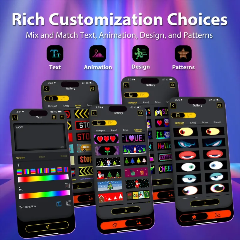 汽车卡车挡风玻璃 LED 恶魔之眼 柔性可编程车载显示屏 蓝牙APP与遥控器控制