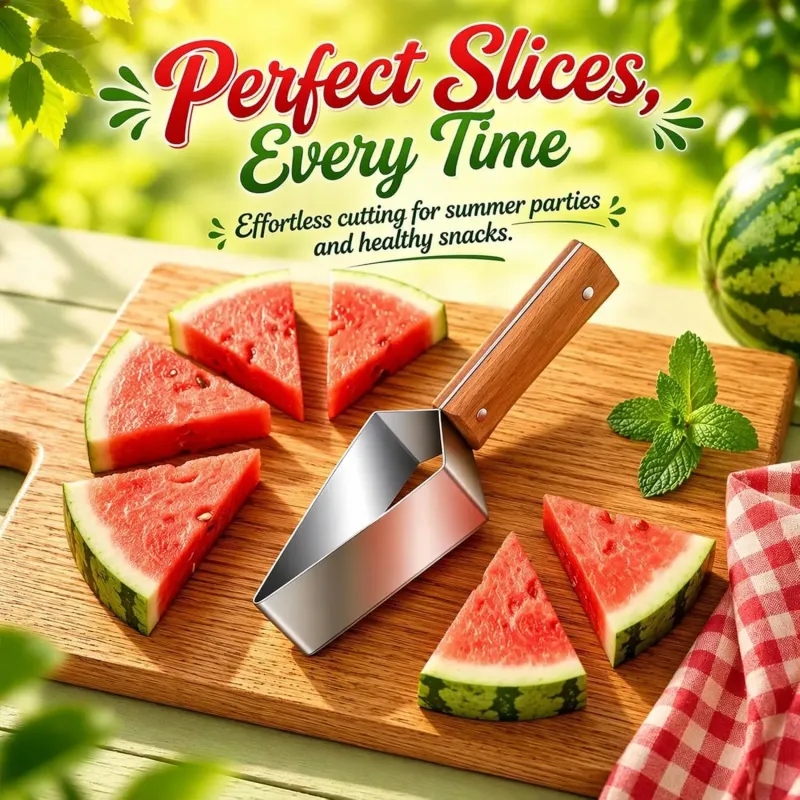 不锈钢西瓜切片器 三角形水果切块神器 带木柄