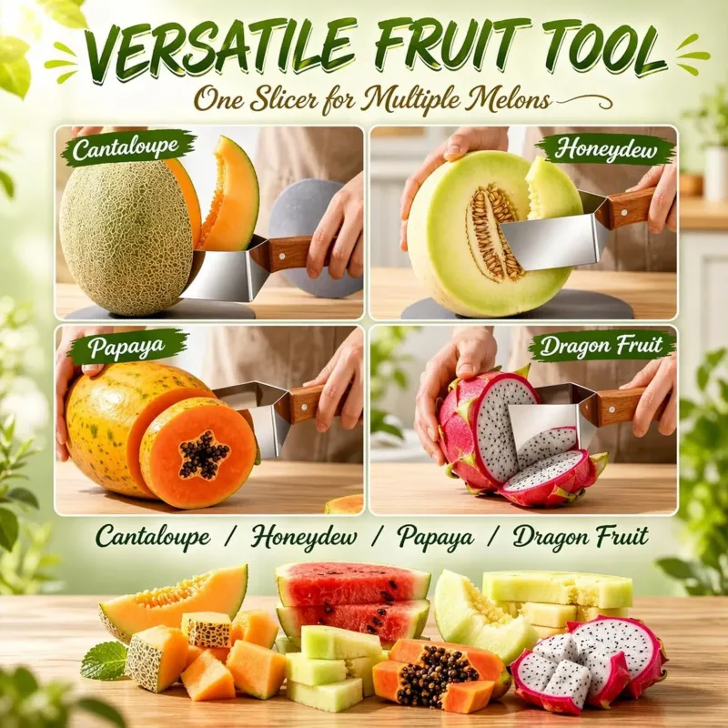 不锈钢西瓜切片器 三角形水果切块神器 带木柄