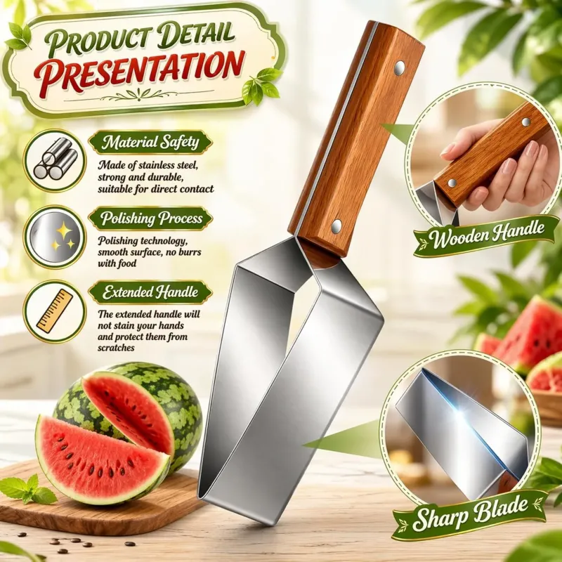 不锈钢西瓜切片器 三角形水果切块神器 带木柄