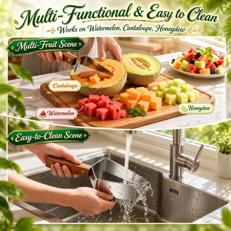 不锈钢西瓜切片器 三角形水果切块神器 带木柄