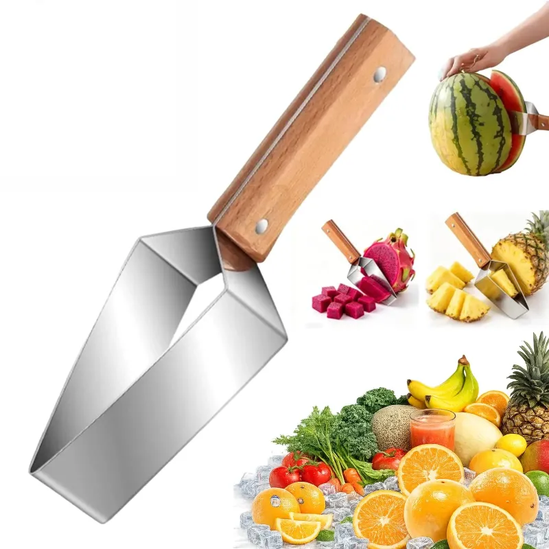 不锈钢西瓜切片器 三角形水果切块神器 带木柄