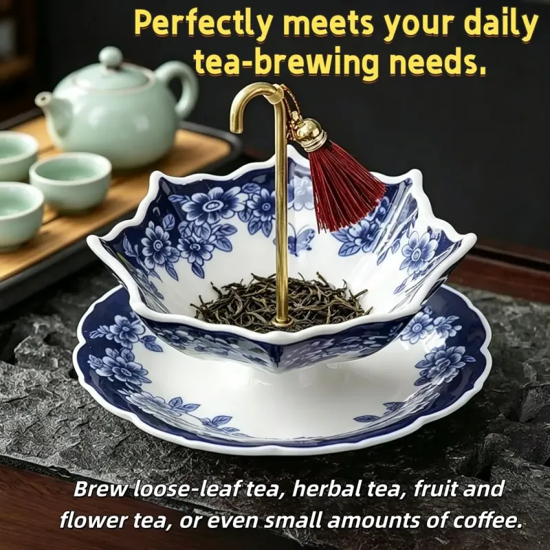 Umbrella-Shaped Ceramic Tea Filter Rotatable Porcelain Tea Strainer Reusable Tea Separator