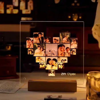 定制亚克力照片夜灯留言板 - 带无线底座的个性化相框