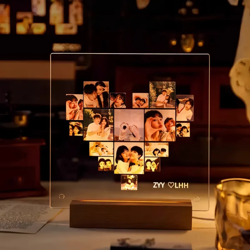 定制亚克力照片夜灯留言板 - 带无线底座的个性化相框