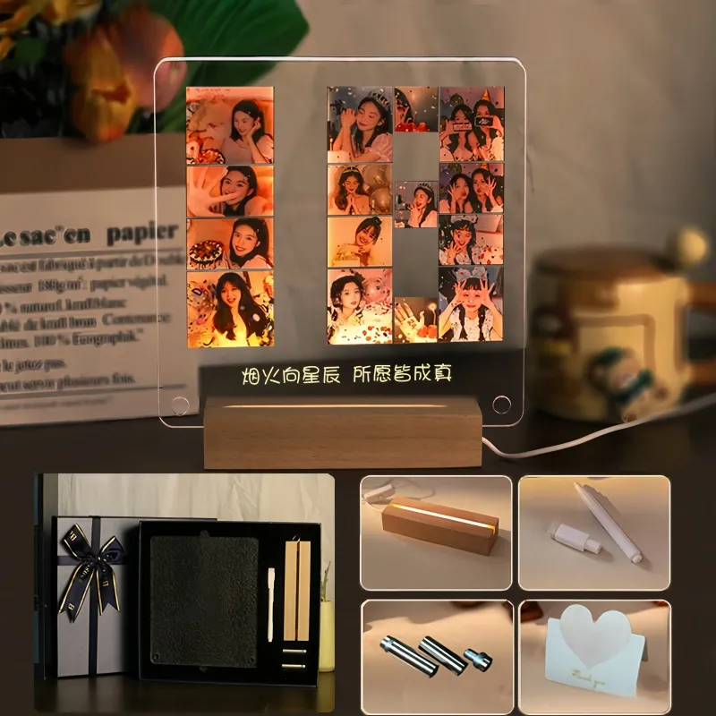 定制亚克力照片夜灯留言板 - 带无线底座的个性化相框