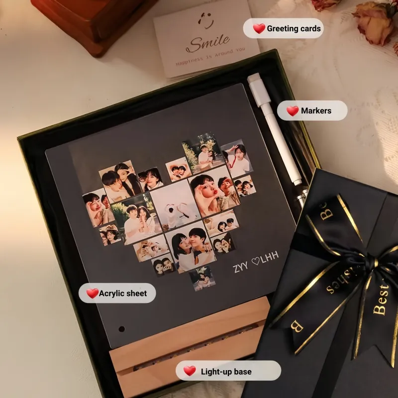 定制亚克力照片夜灯留言板 - 带无线底座的个性化相框